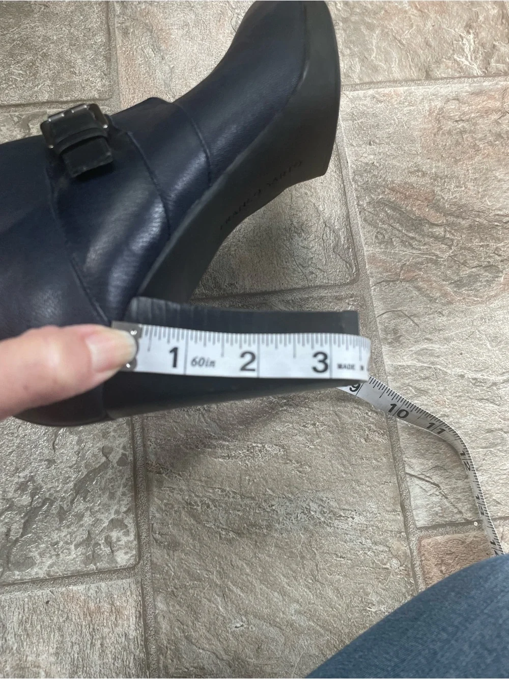 Franco Sarto Navy‎ Blue Buckle Ankle Booties with Heels, Size 9M